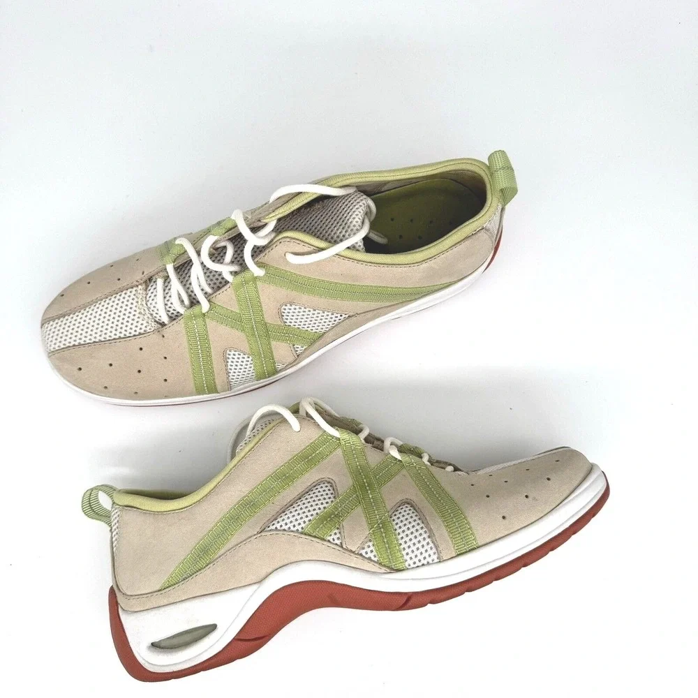Cole‎ Haan NikeAir Sneakers Womens 5.5B Suede Tan Green D16126 Sporty Preppy